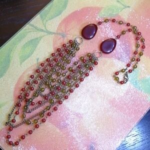 Avon Red And Green Multi- Strand Beaded Necklace 21" Long